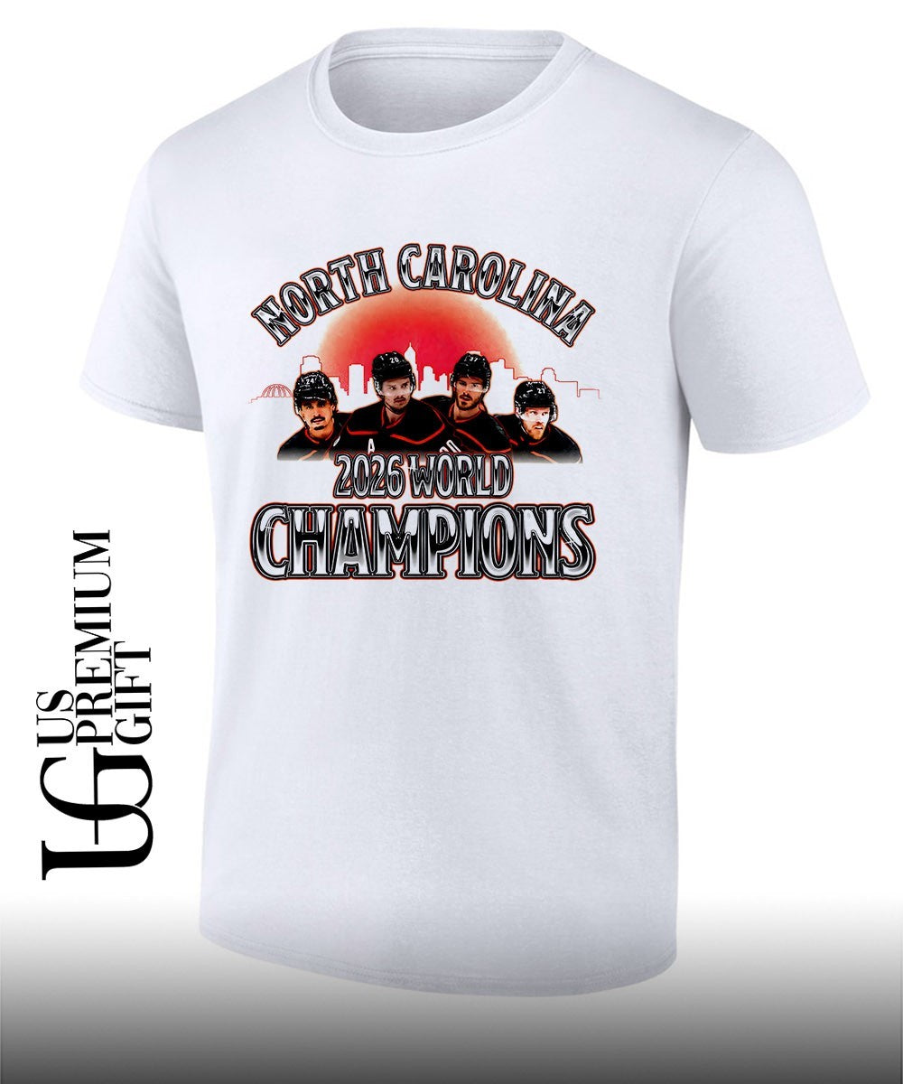 Sebastian Aho Andrei Svechnikov Martin Necas Brent Burns North Carolina Hurricanes NHL 2026 World Champions shirt