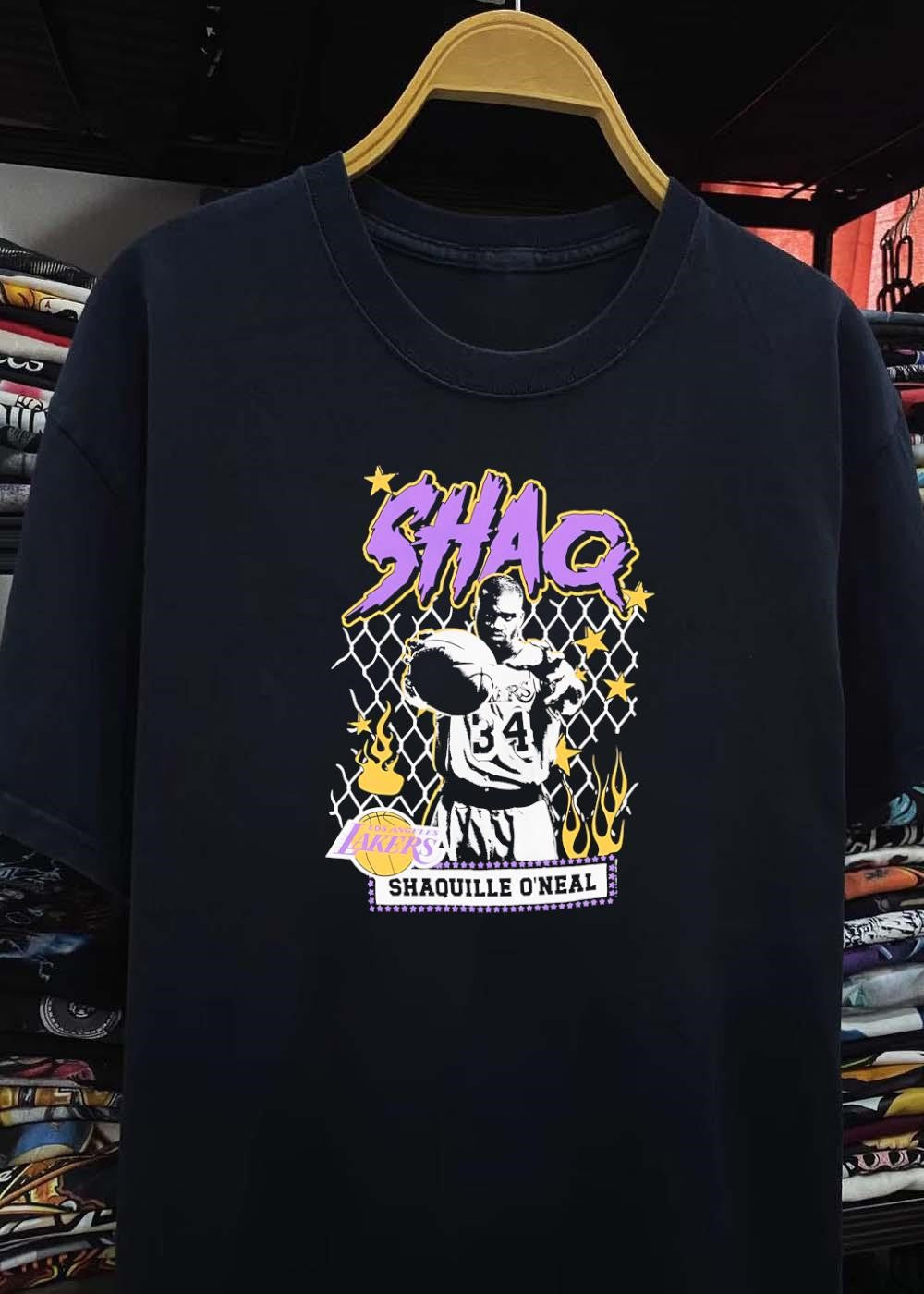 Shaquille O’Neal Holding Basketball Lakers 34 Shaq Los Angeles shirt