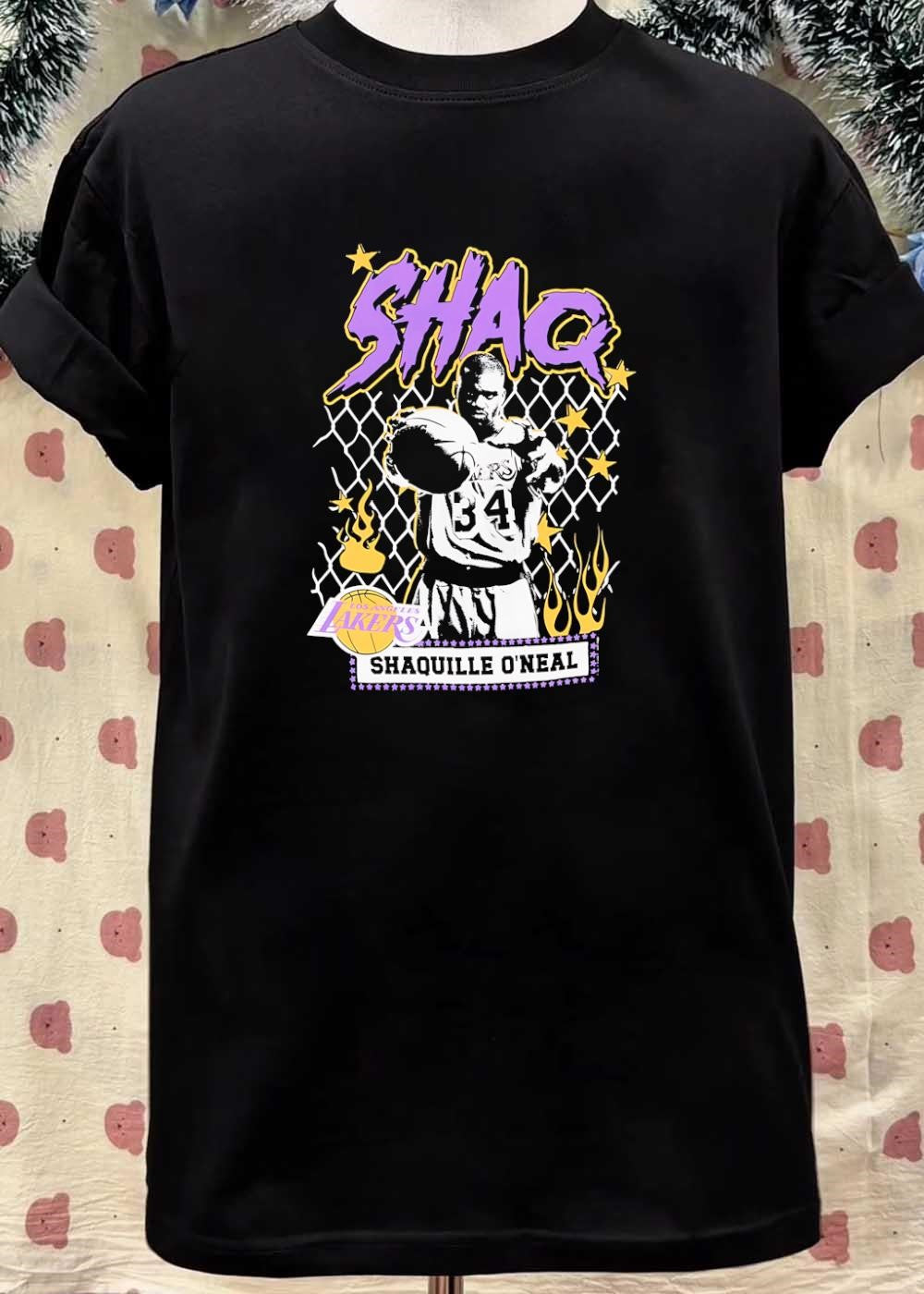 Shaquille O’Neal Holding Basketball Lakers 34 Shaq Los Angeles shirt