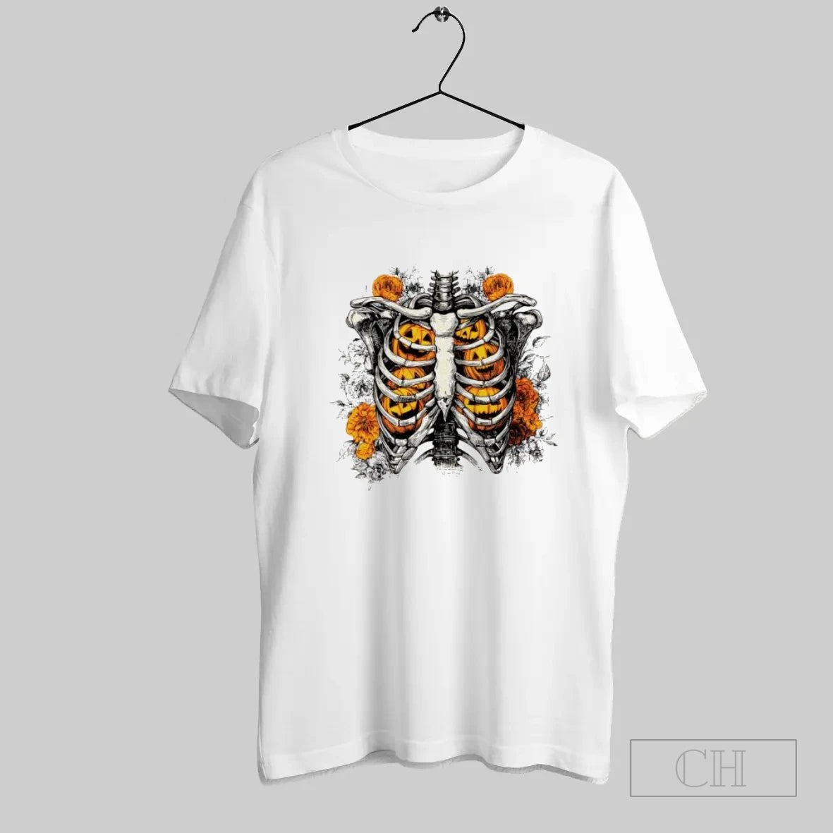 Skeleton Floral Ribcage Pumpkins Spooky Season Halloween T-Shirts, Hoodie, Sweatshirt | InkRitualCo.com