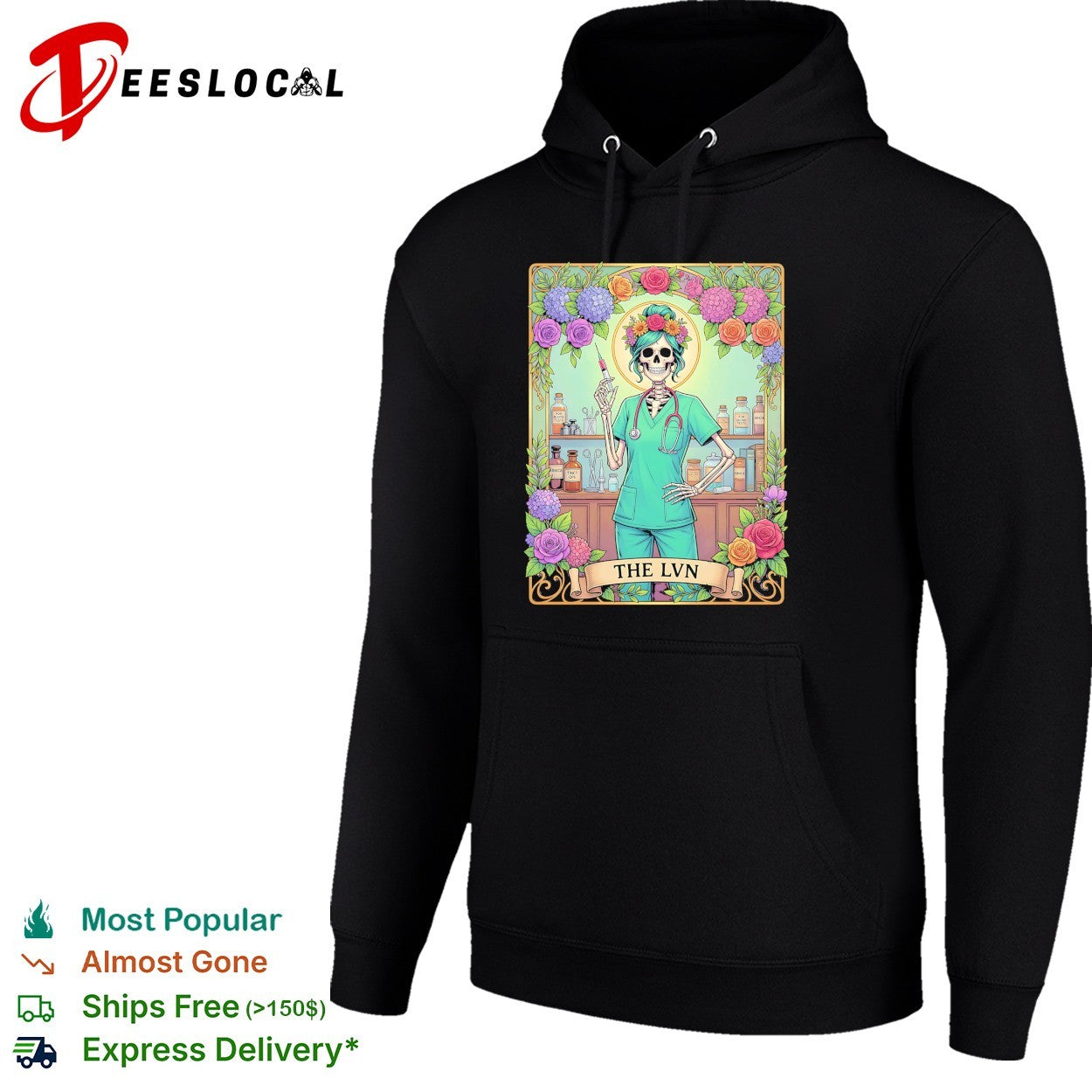 Skeleton nurse holding syringe The LVN shirt