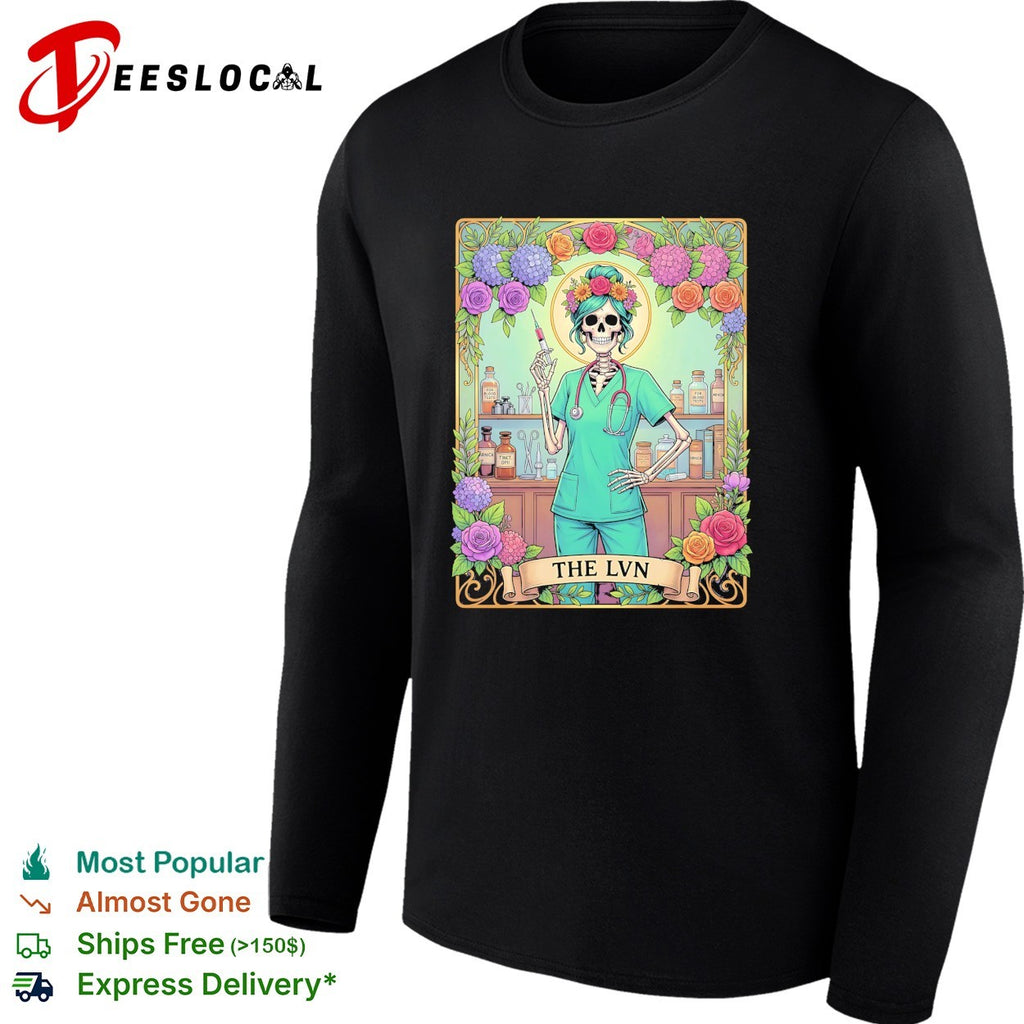 Skeleton nurse holding syringe The LVN shirt