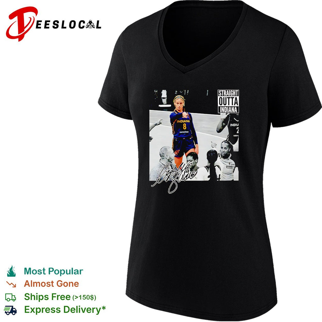 Sophie Cunningham Indiana Fever pointing straight outta Indiana meme shirt