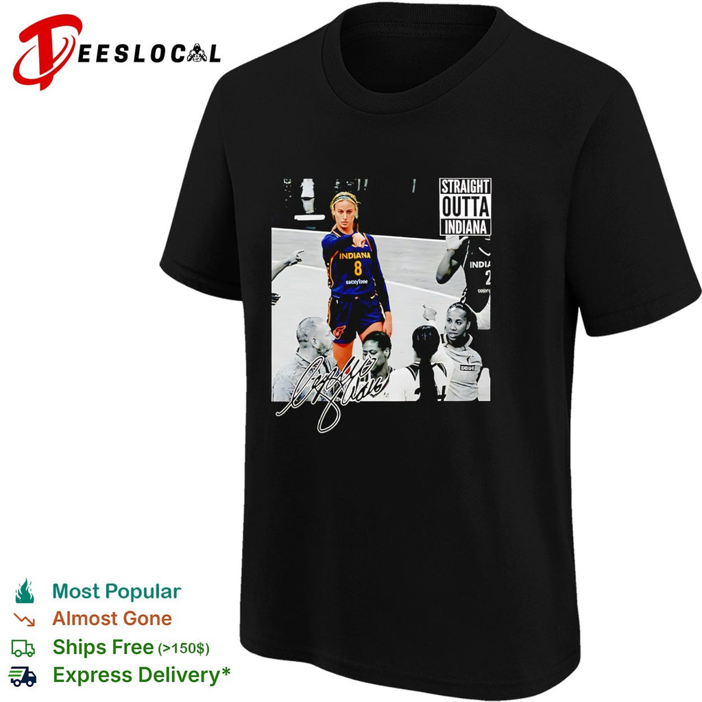 Sophie Cunningham Indiana Fever pointing straight outta Indiana meme shirt