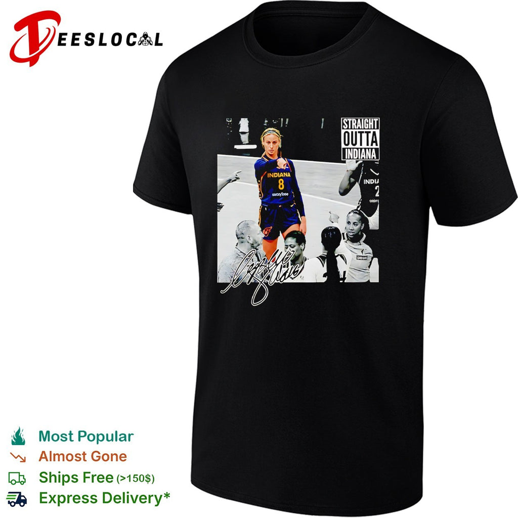 Sophie Cunningham Indiana Fever pointing straight outta Indiana meme shirt