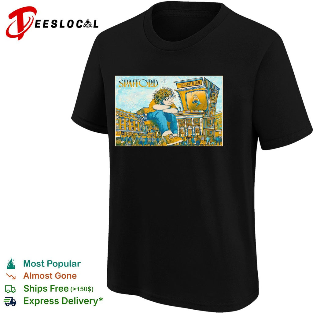 Spafford mascot sitting on amp poster shirt