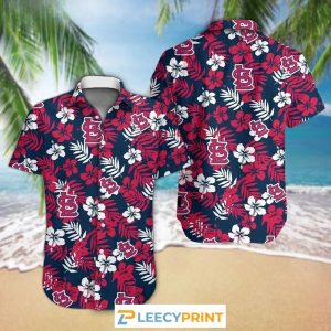 St Louis Cardinals Hawaiian Shirt Tropical Red Flower, Cardinals Hawaiian Shirt