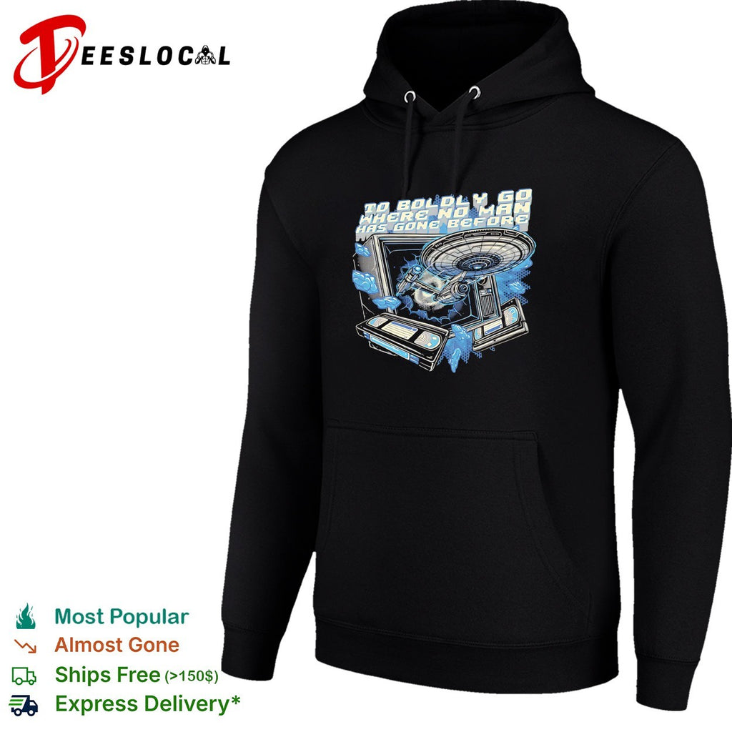 Star Enterprise ship bursting through TV to boldly go shirt