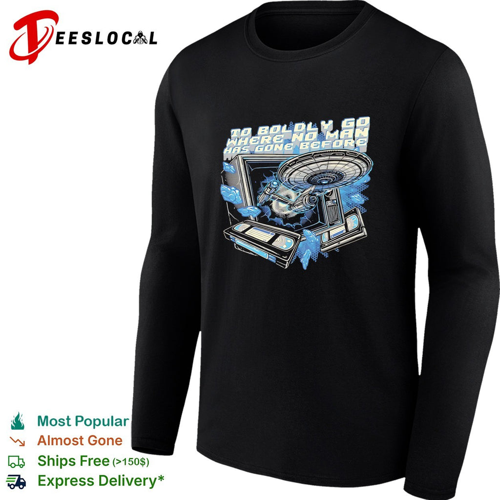 Star Enterprise ship bursting through TV to boldly go shirt