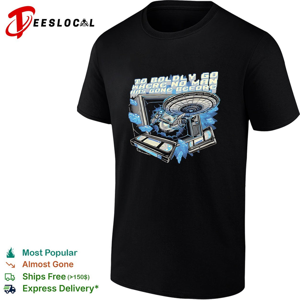 Star Enterprise ship bursting through TV to boldly go shirt