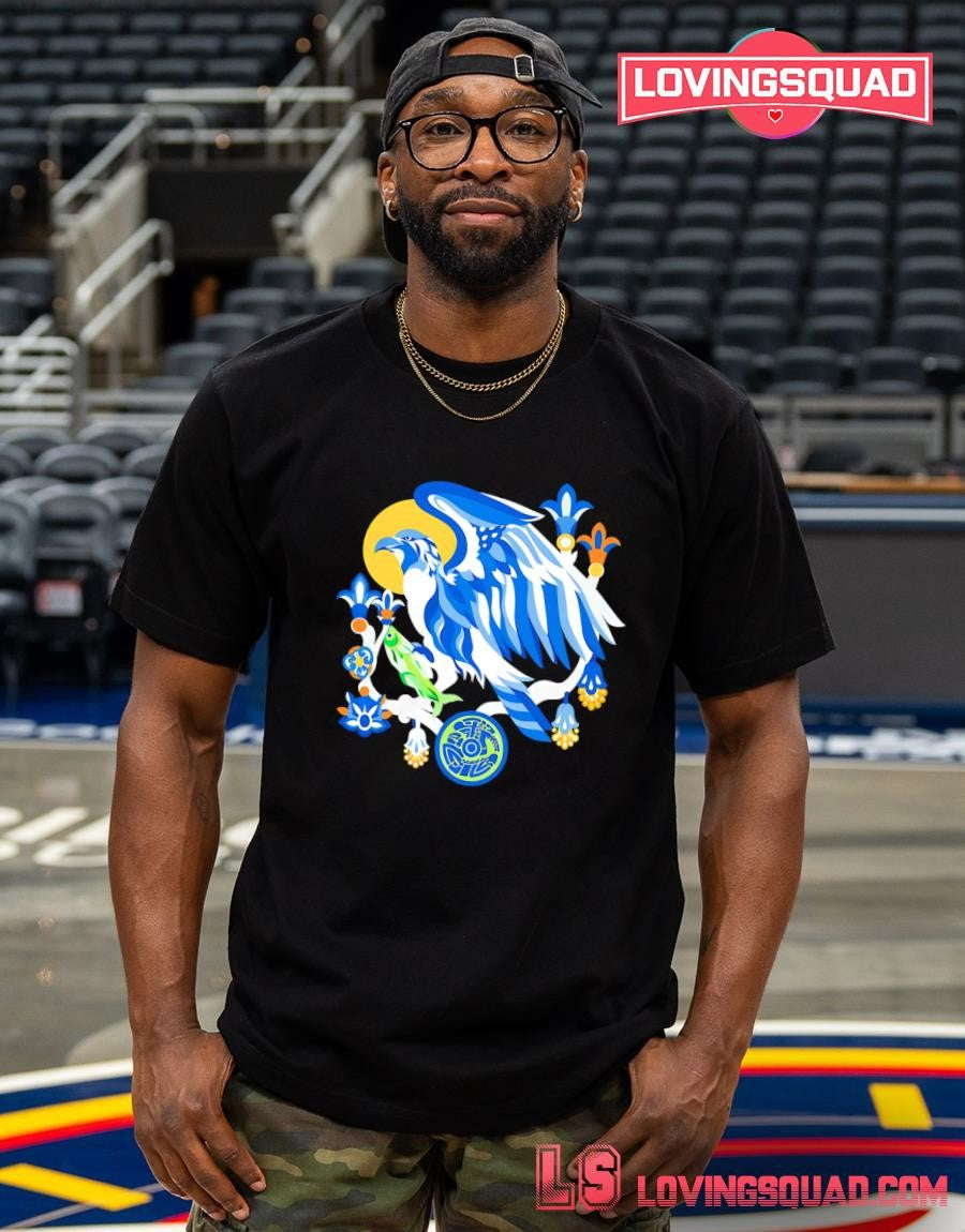 Stylized Eagle with Fish and Floral Elements T-shirt