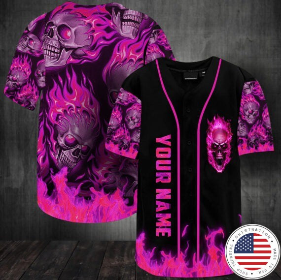 Sunny fire skull custom name baseball jersey shirt