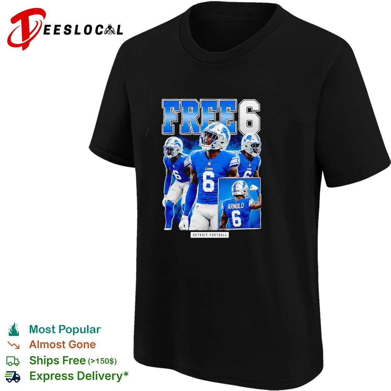 Terrion Arnold Detroit Lions number 6 free 6 football shirt
