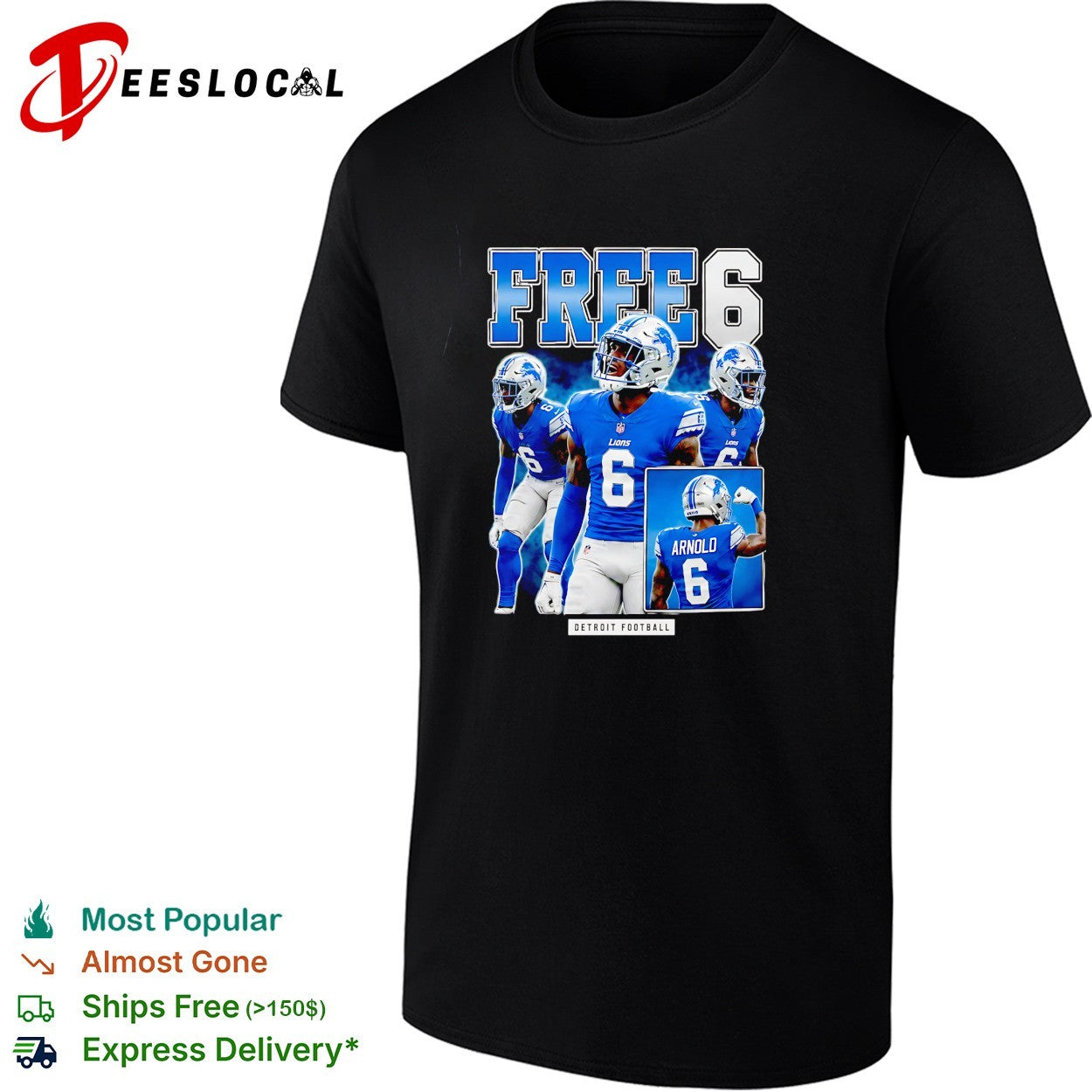 Terrion Arnold Detroit Lions number 6 free 6 football shirt