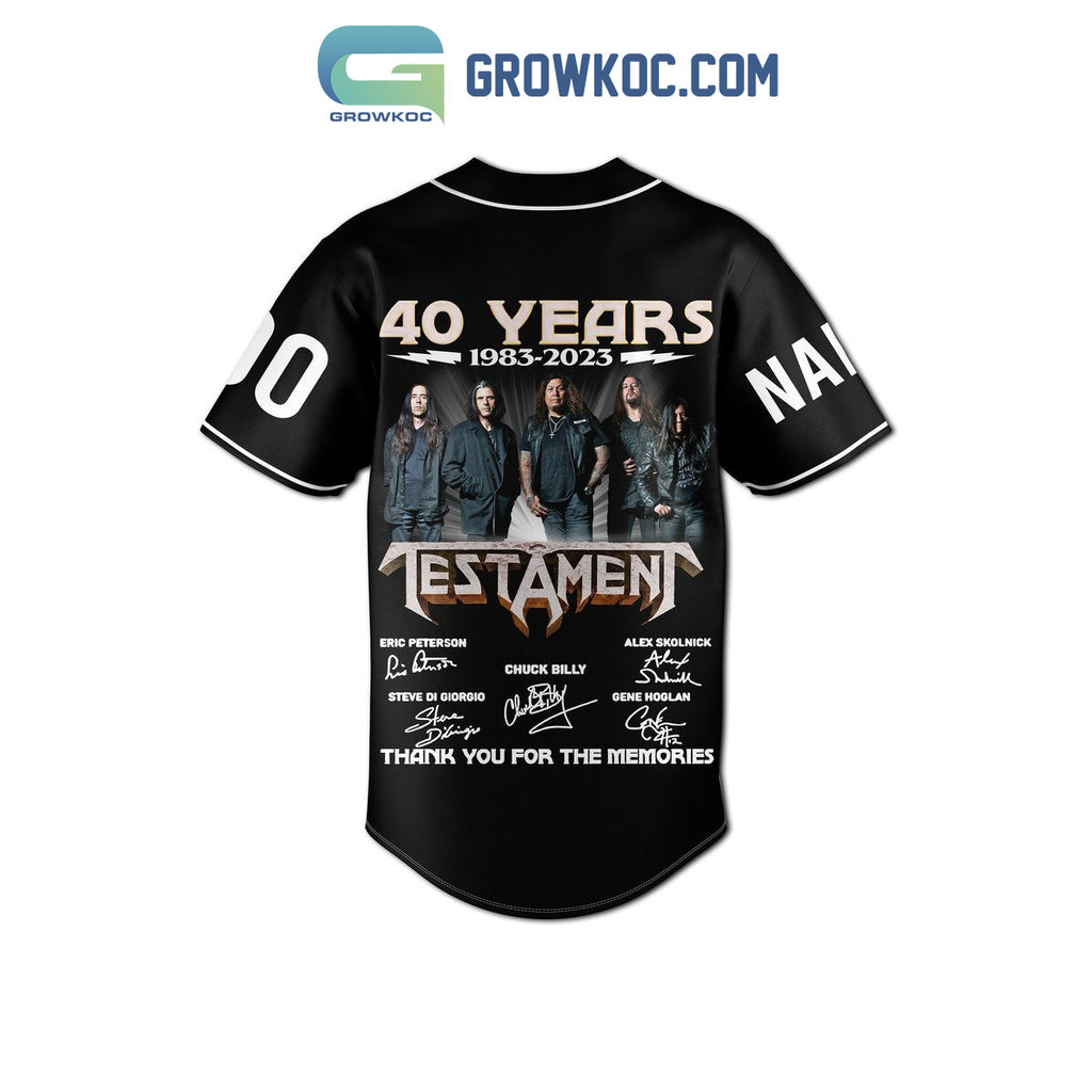 Testament 40th Anniversary 1983 2023 Memories Personalized Baseball Jersey