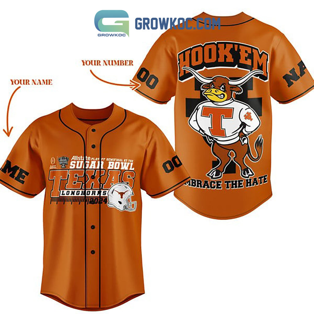 Texas Longhorns Embrace The Hate Personalized Baseball Jersey