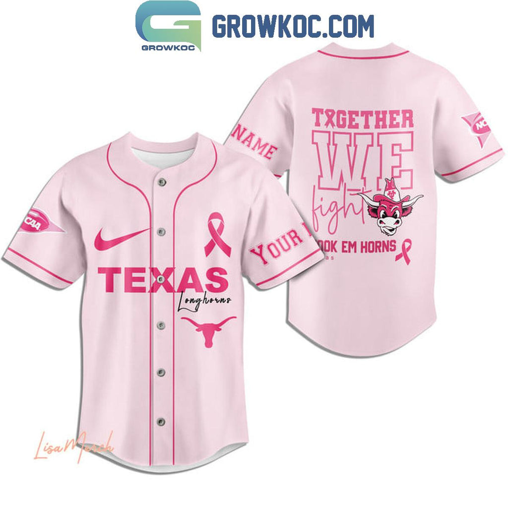 Texas Longhorns Together We Fight Breast Cancer Personalized Baseball Jersey