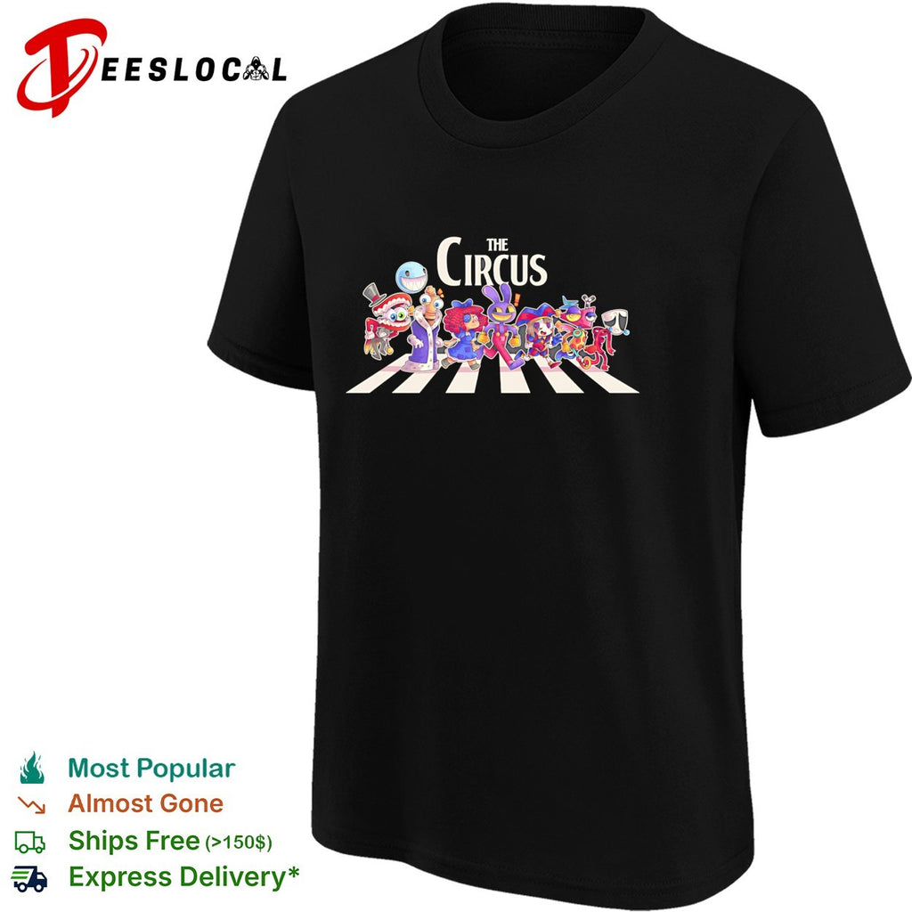 The Circus characters from The Amazing Digital Circus crossing road shirt