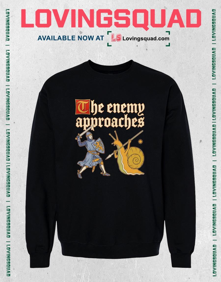 The Enemy Approaches Medieval Knight Fighting Snail T-shirt