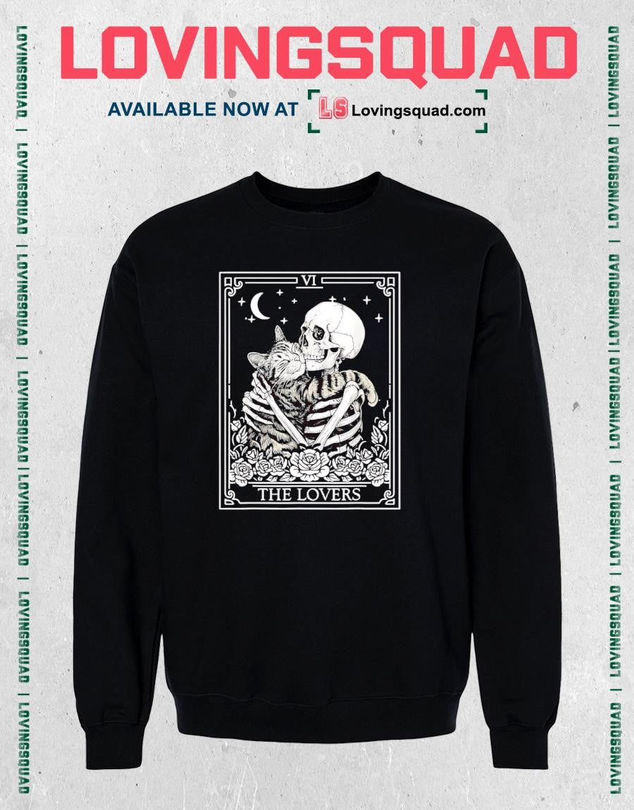The Lovers Tarot Card Skeleton Hugging Cat T-Shirt