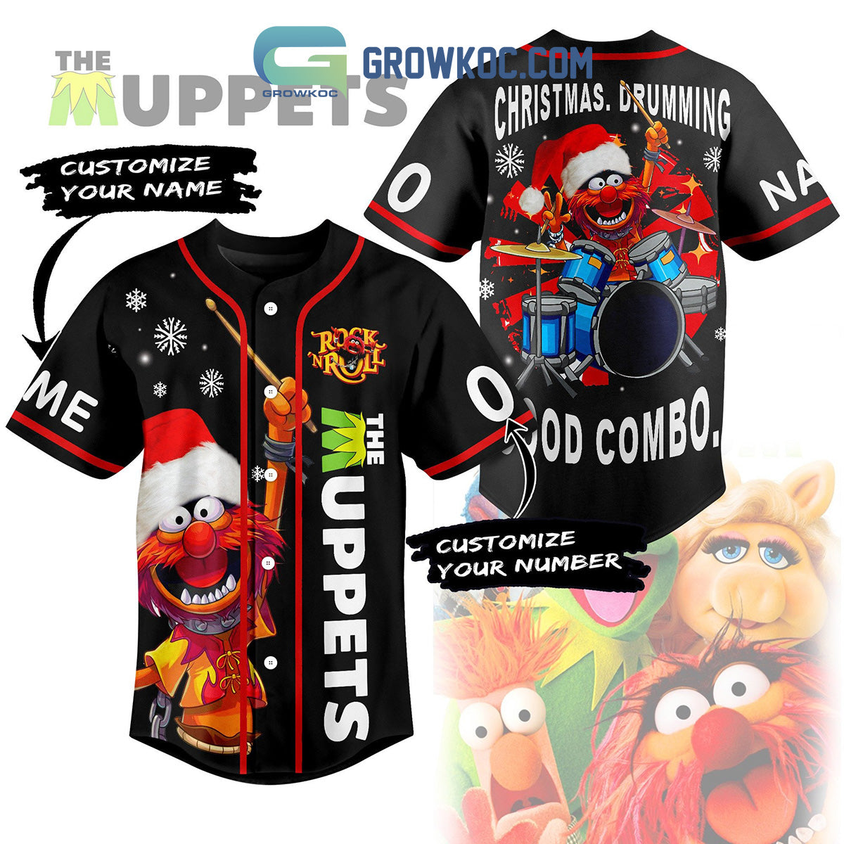 The Muppets Rock N Roll Christmas Drumming Personalized Baseball Jersey