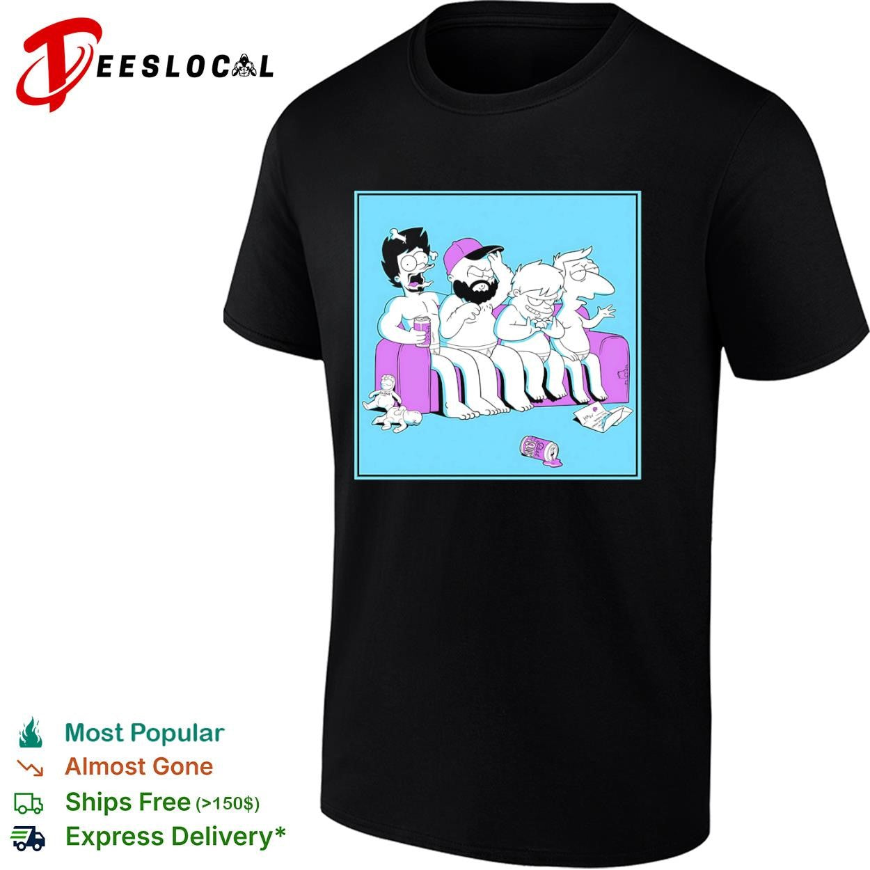 The Simpsons cartoon characters couch shirt