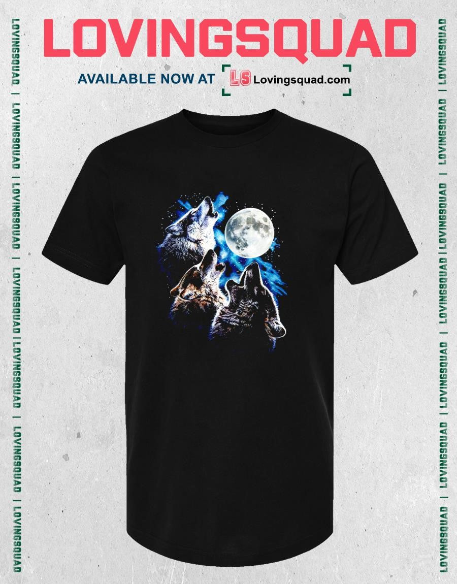 Three Wolves Howling at the Full Moon wolf shirt