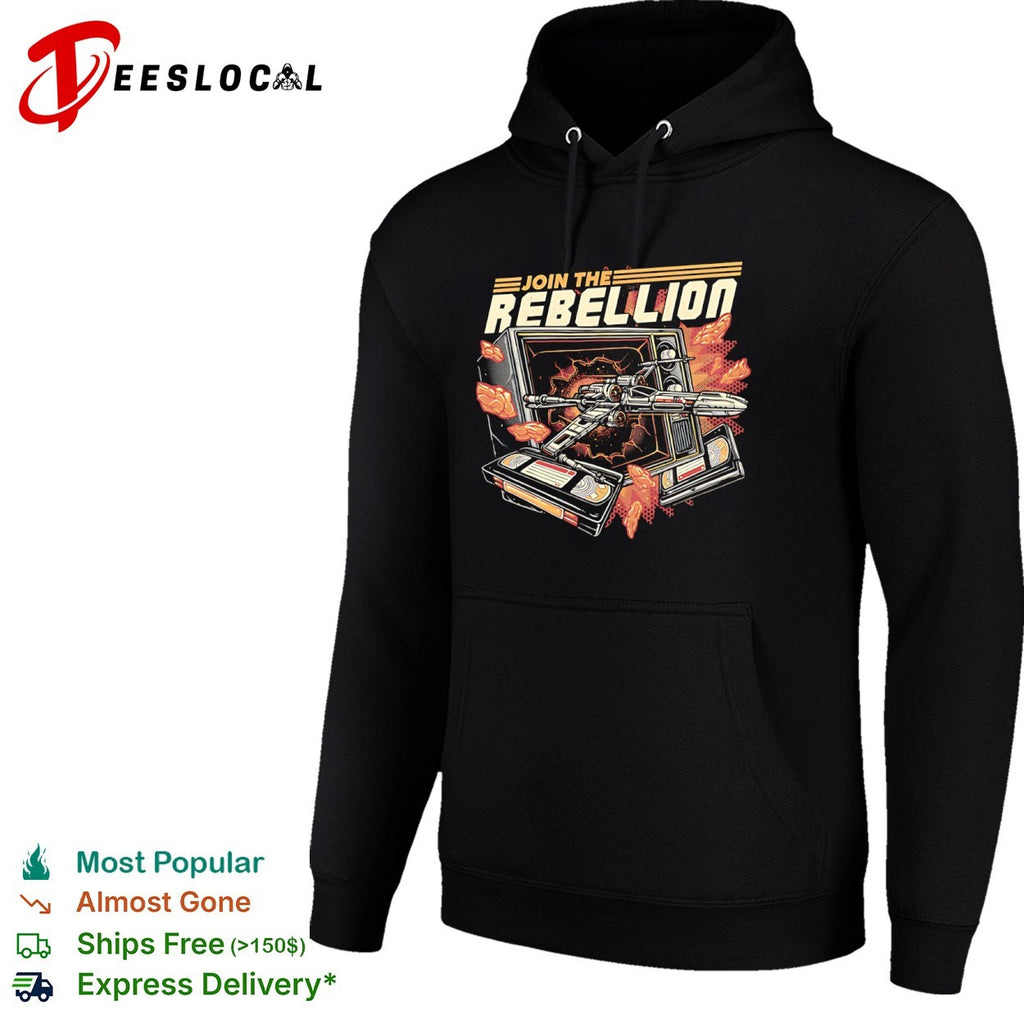 Time to Join the Rebellion an X-Wing coming through a television alongside video tapes shirt