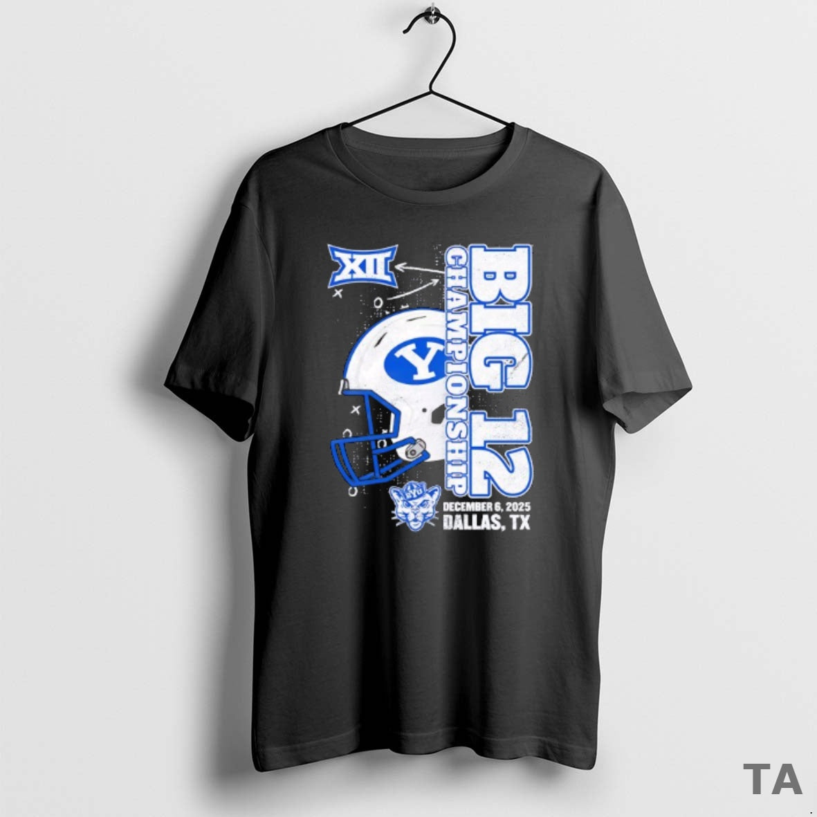 Top Byu Cougars 2025 Big 12 Football Championship Vertical Helmet T Shirt Sweater Hoodie, Sweatshirt | InkRitualCo.com