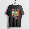 Top Santa Elf And Reindeer With Christmas Tree Here For The Forced Family Fun T-Shirts, Hoodie, Sweatshirt | InkRitualCo.com