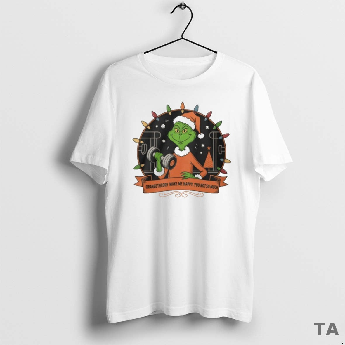 Top Grinch Santa Orange Theory Make Me Happy You Not So Much Christmas Lights T-Shirts, Hoodie, Sweatshirt | InkRitualCo.com