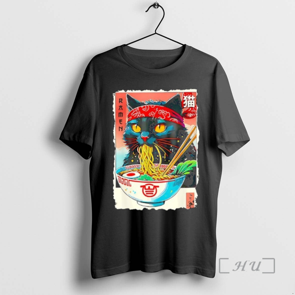 Trending Black Cat Weaing Headband And Eating Ramen Japanese Kawaii T-Shirts, Hoodie, Sweatshirt | InkRitualCo.com