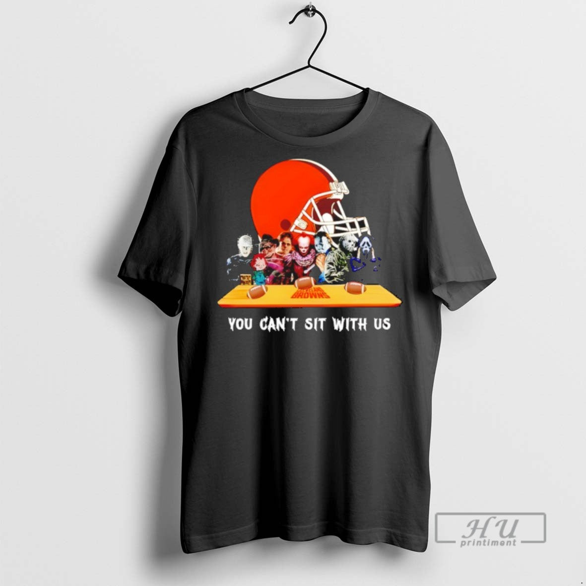 Trending Horror Movie Characters You Cant Sit With Us Cleveland Browns Halloween Graphic T-Shirts, Hoodie, Sweatshirt