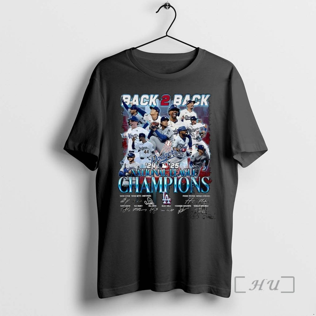 Trending Los Angeles Dodgers Baseball 2025 National League Champions Back To Back Signature T Shirts Hoodie, Sweatshirt