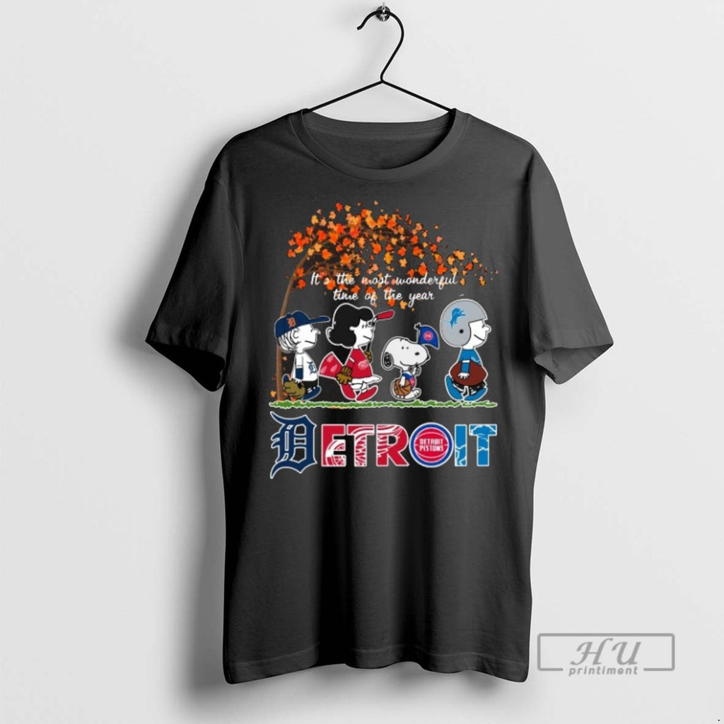 Trending Officials 2025 Detroit Sports Teams X Peanuts Characters It S The Most Wonderful Time T-Shirts, Hoodie, Sweatshirt