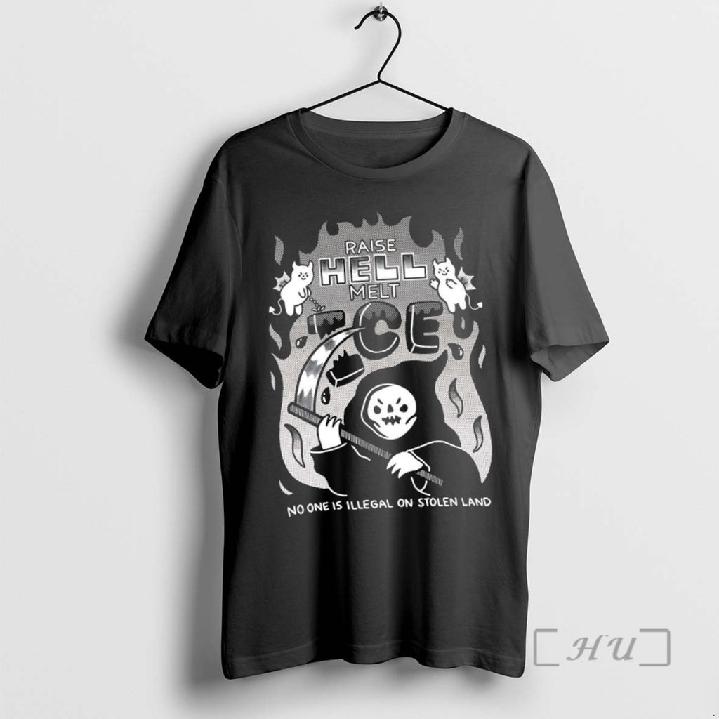Trending Raise Hell Melt Ice No One Is Illegal On Stolen Land Cartoon Premium T-Shirts, Hoodie, Sweatshirt | InkRitualCo.com