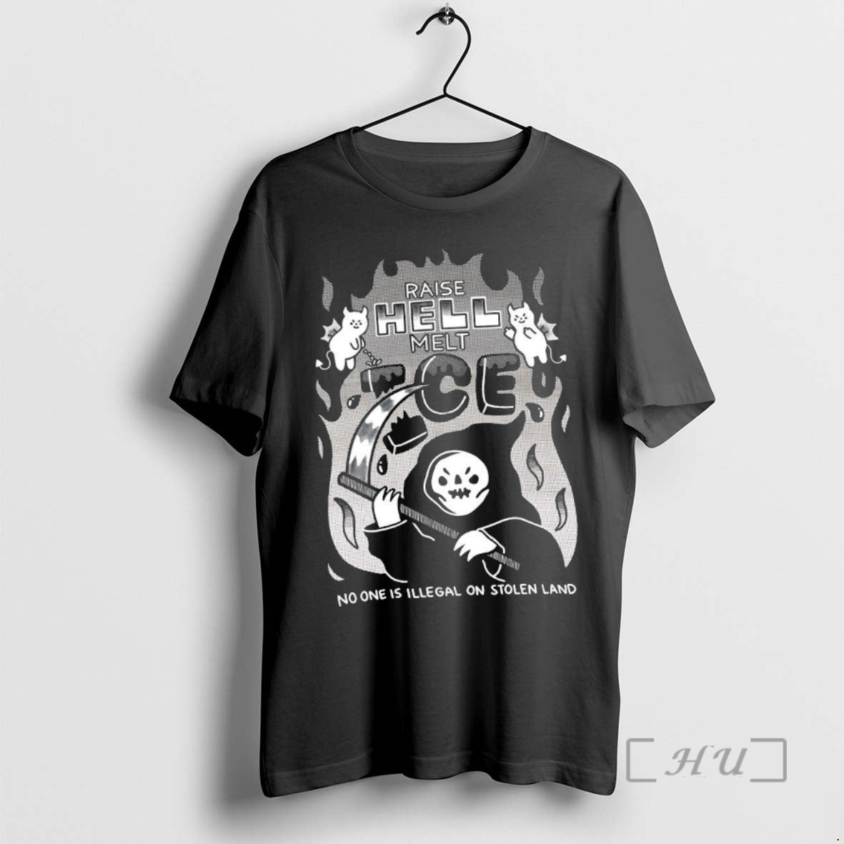 Trending Raise Hell Melt Ice No One Is Illegal On Stolen Land Cartoon Premium T-Shirts, Hoodie, Sweatshirt | InkRitualCo.com