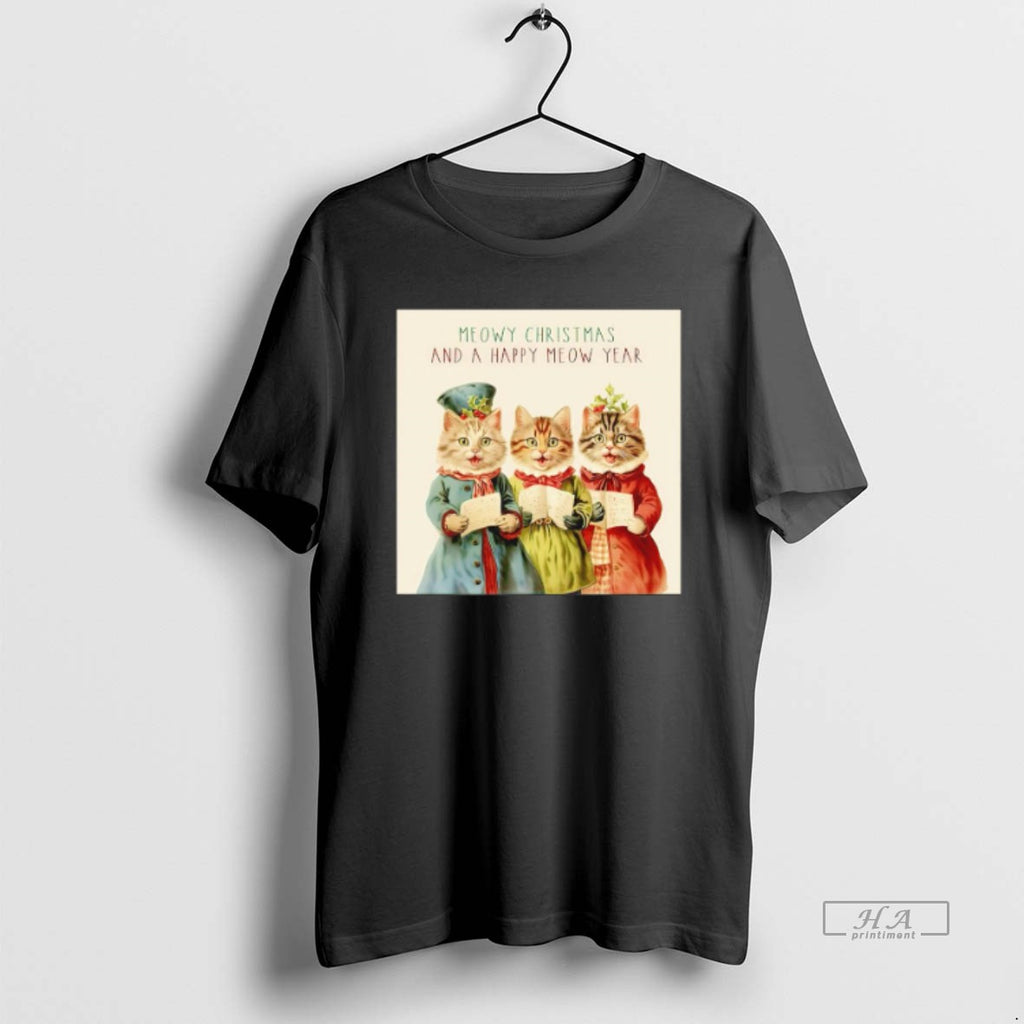 Trendy Christmas Cats Singing Carols Meowy Christmas And A Happy Meow Year T-Shirts, Hoodie, Sweatshirt | InkRitualCo.com