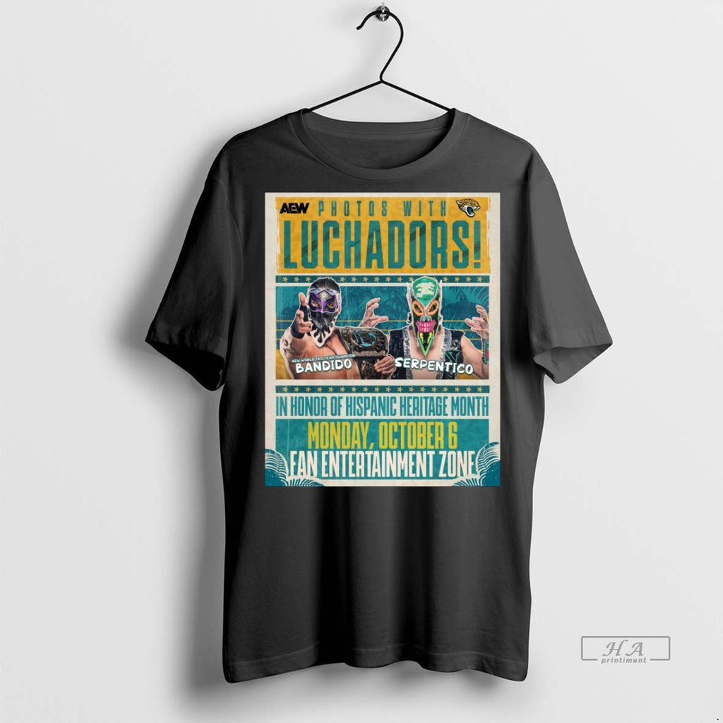 Trendy Official Aew Bandido Vs Serpentico Photos With Luchadors In Honor Of Hispanic Heritage Month T-Shirts, Hoodie,...