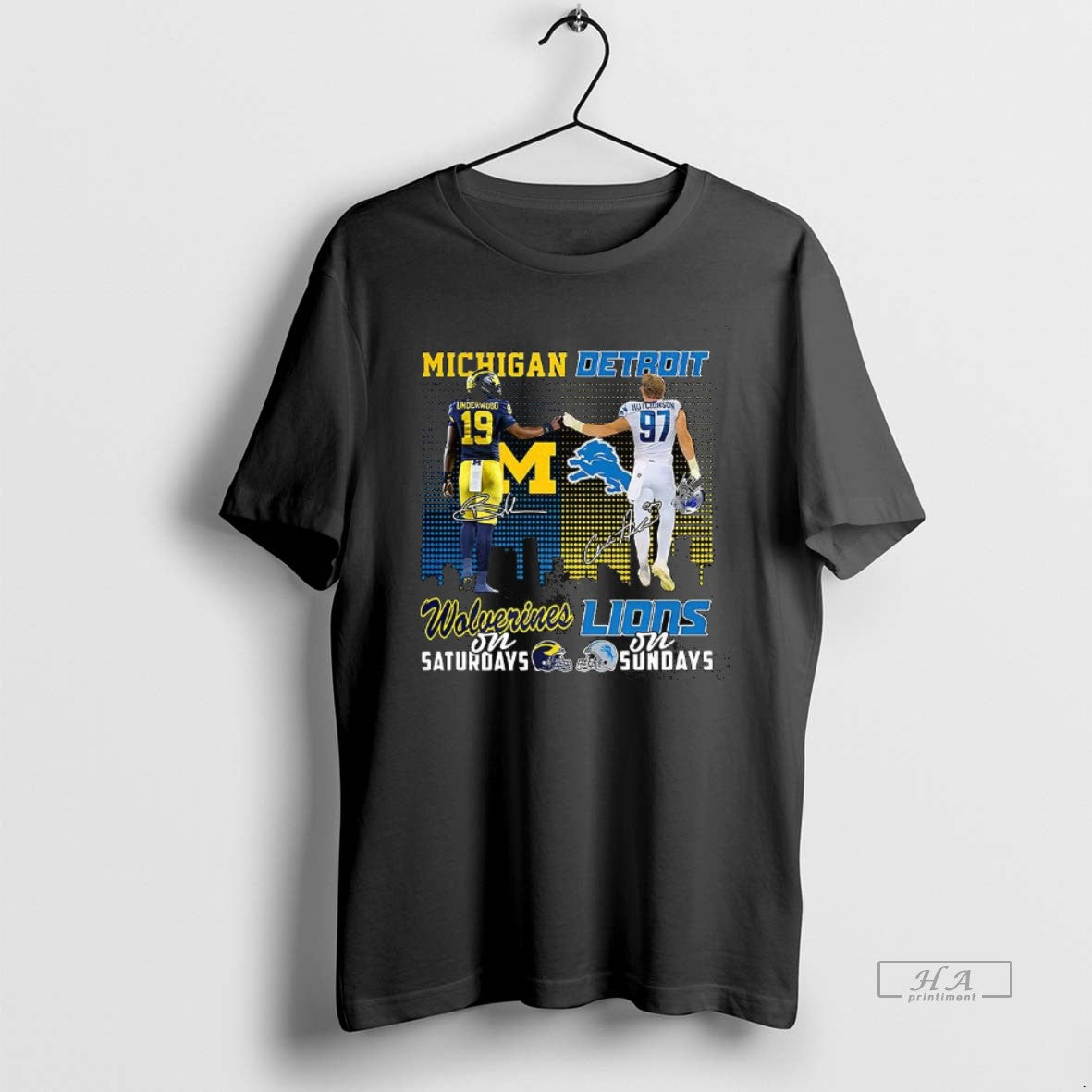 Trendy Underwood Wolverines On Saturdays And Aidan Hutchinson Lions On Sundays Signature T-Shirts, Hoodie, Sweatshirt