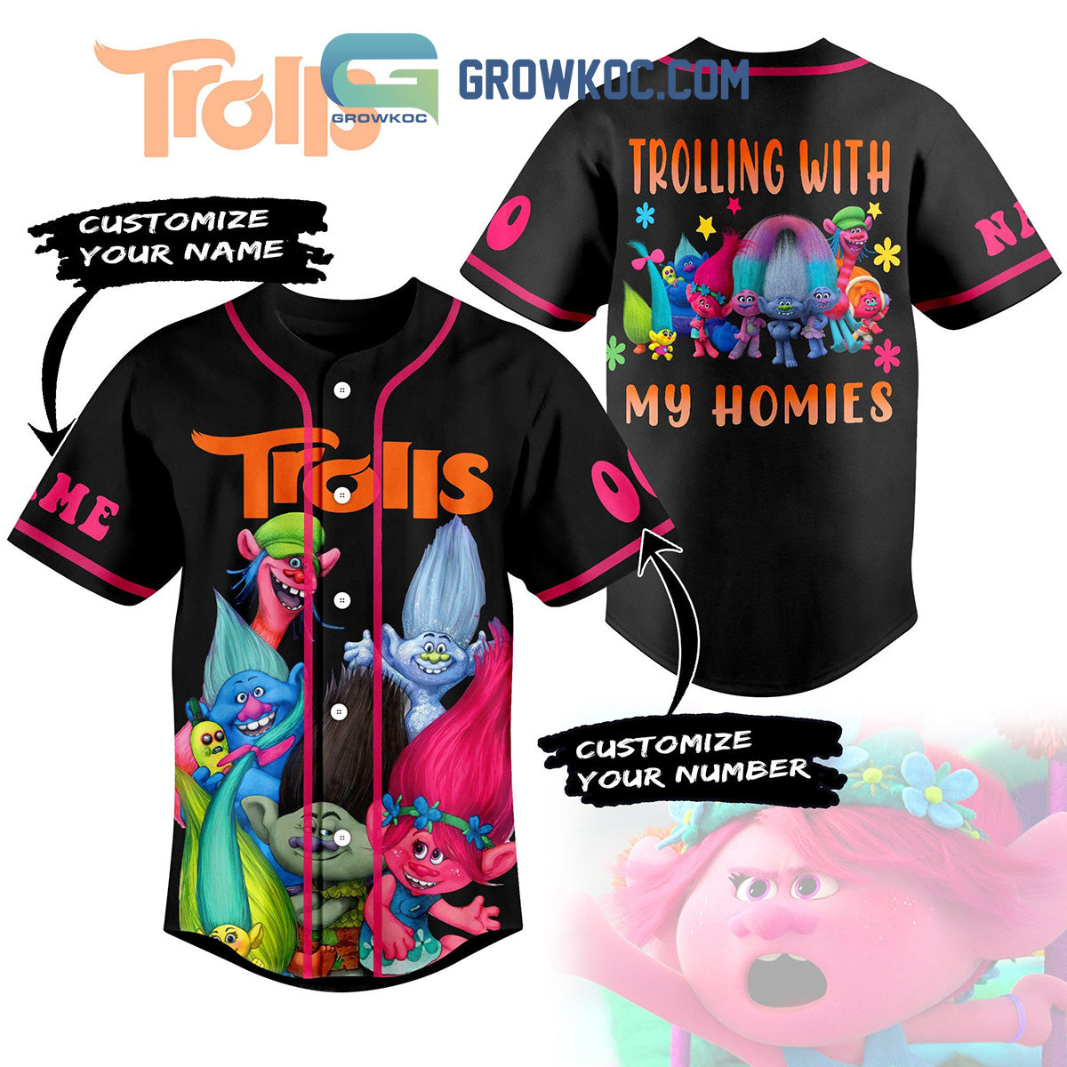 Trolls Trolling With My Homies Christmas Winter Holiday Custom Name Number Personalized Baseball Jersey