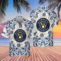 Tropical Flowers With Milwaukee Brewers Hawaiian Shirt For Fans - Brewers Hawaiian Shirt