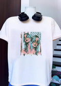 Two Women with Needles and American Flag Overlay Graphic T-Shirt