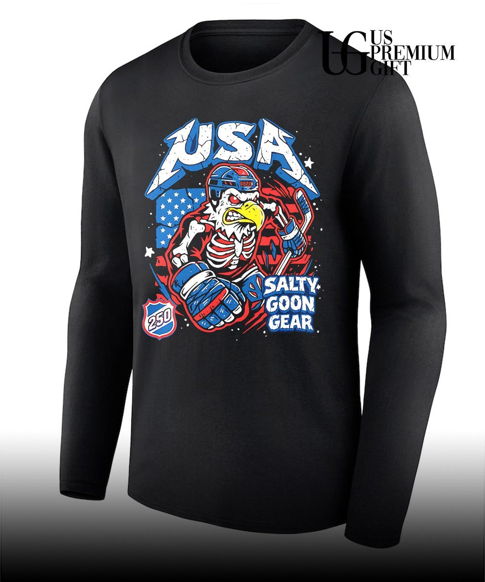 USA Hockey Skeleton Eagle Salty Goon Gear 250 shirt