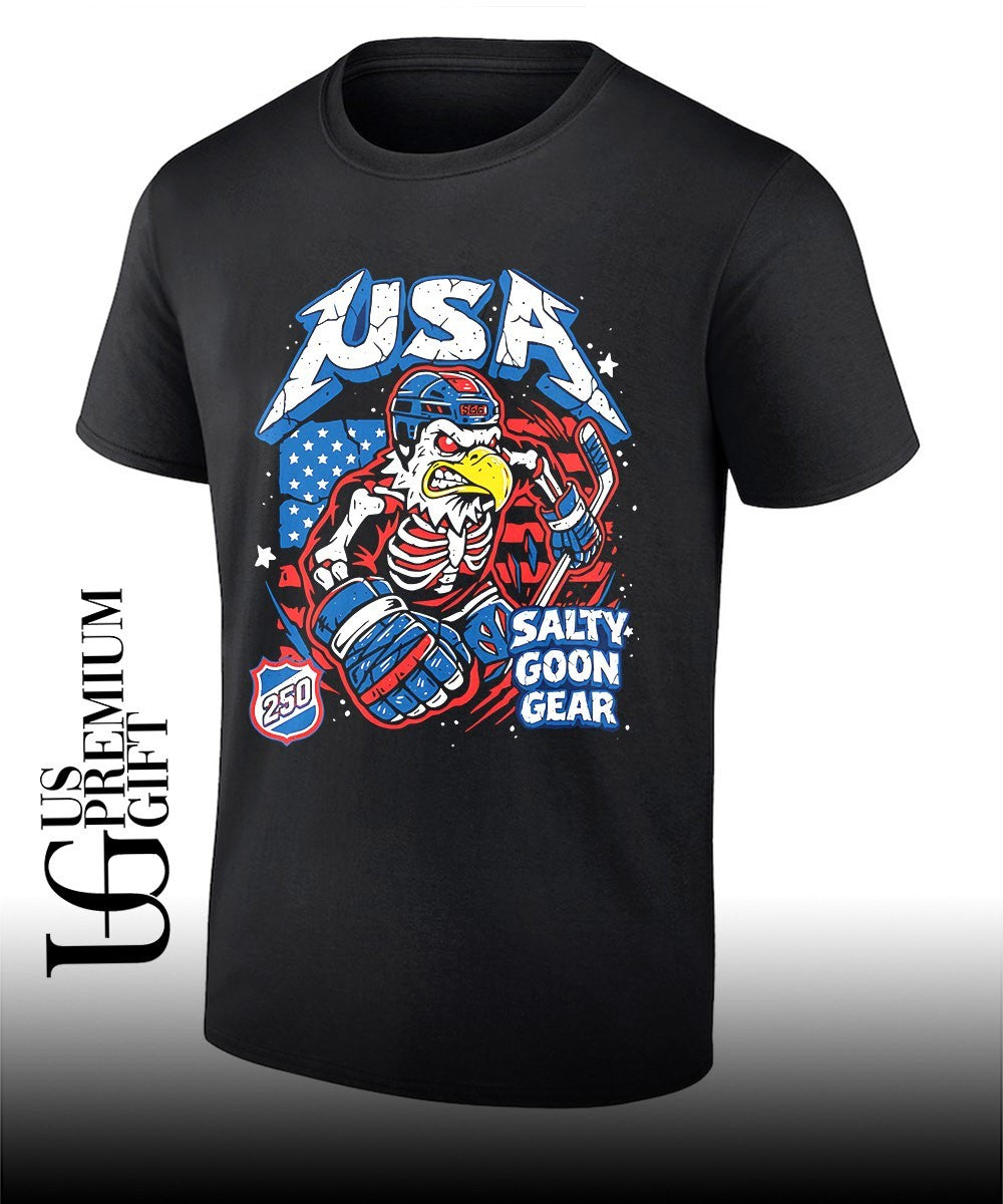 USA Hockey Skeleton Eagle Salty Goon Gear 250 shirt
