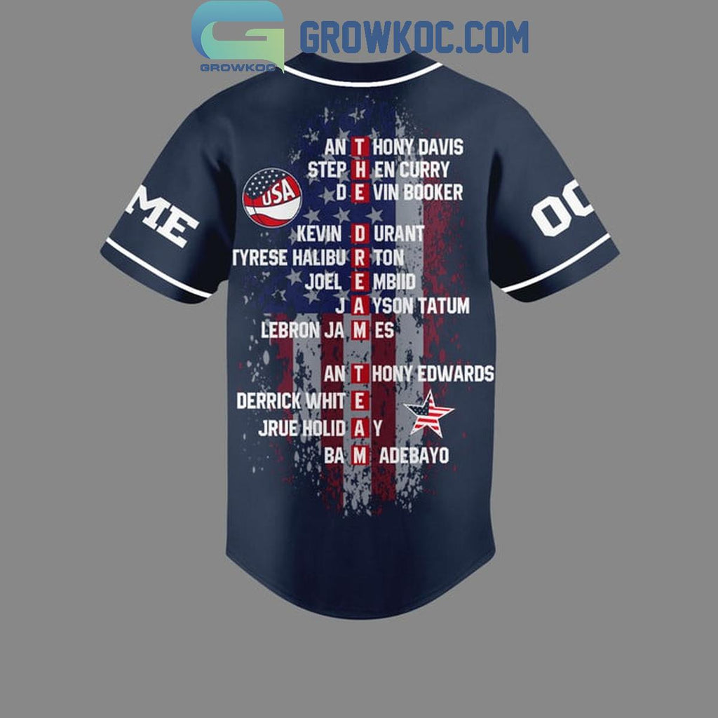 USA Men’s Basketball Team 2024 Olympic Paris Personalized Baseball Jersey