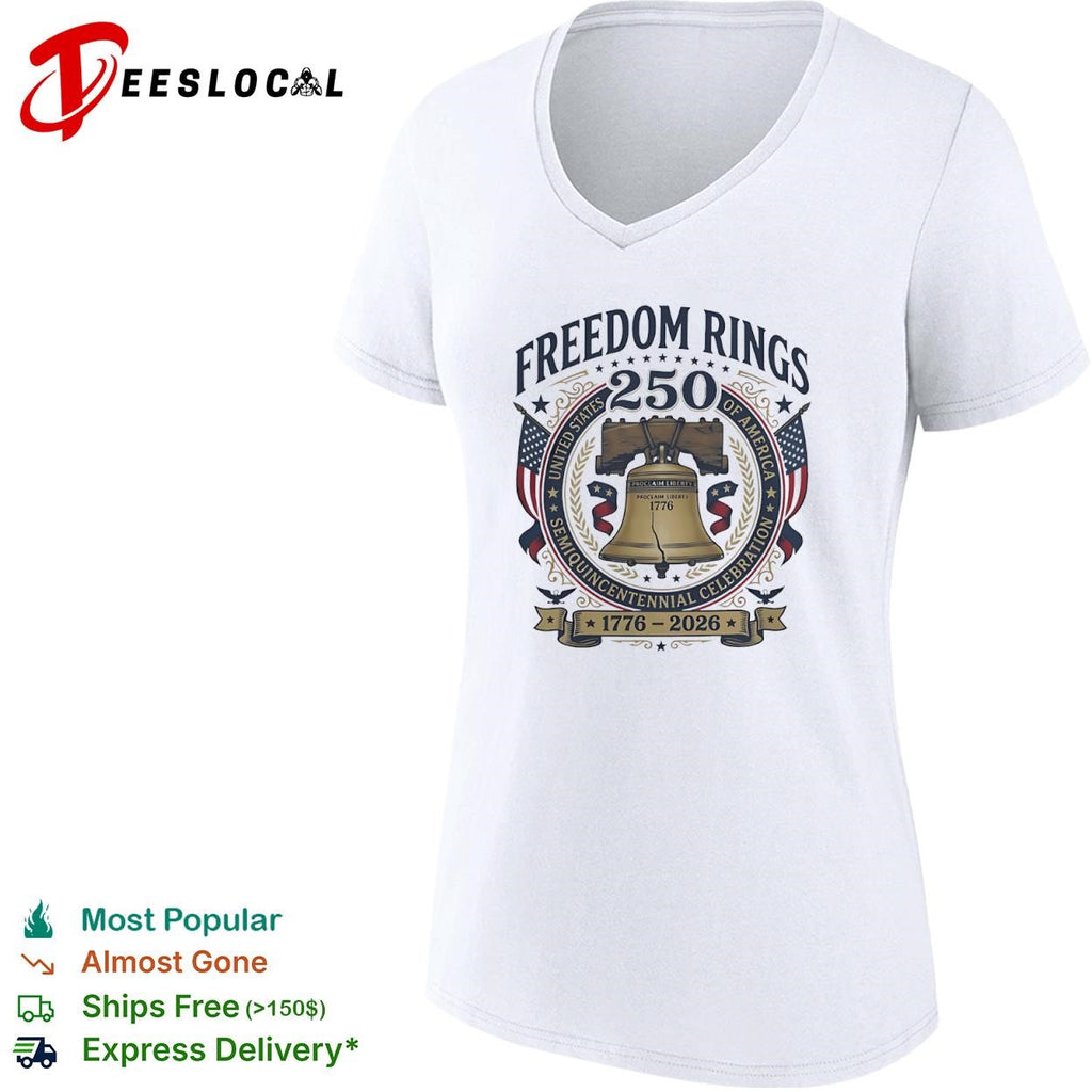 United States of America freedom rings 250 semiquincentennial celebration 1776 2026 liberty bell shirt