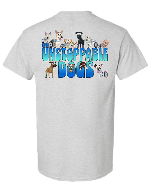 UNSTOPPABLE DOGS LOGO TEE, ASH GREY