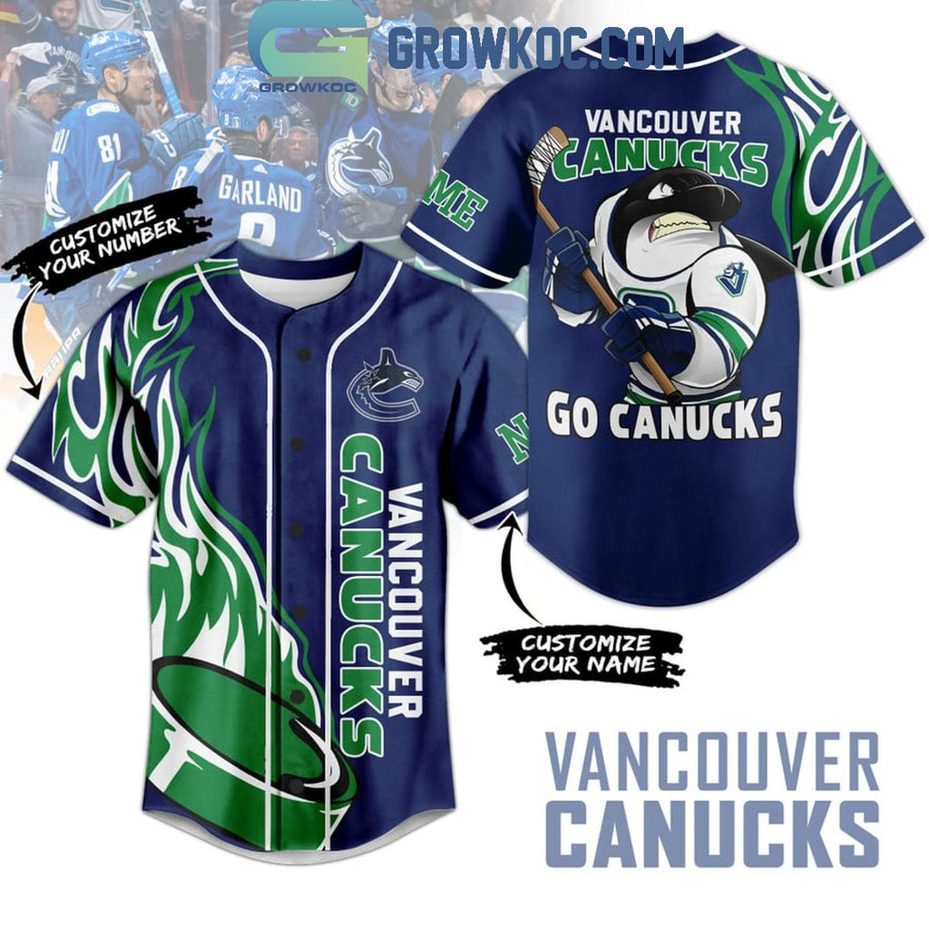 Vancouver Canucks Go Canucks Flame Personalized Baseball Jersey
