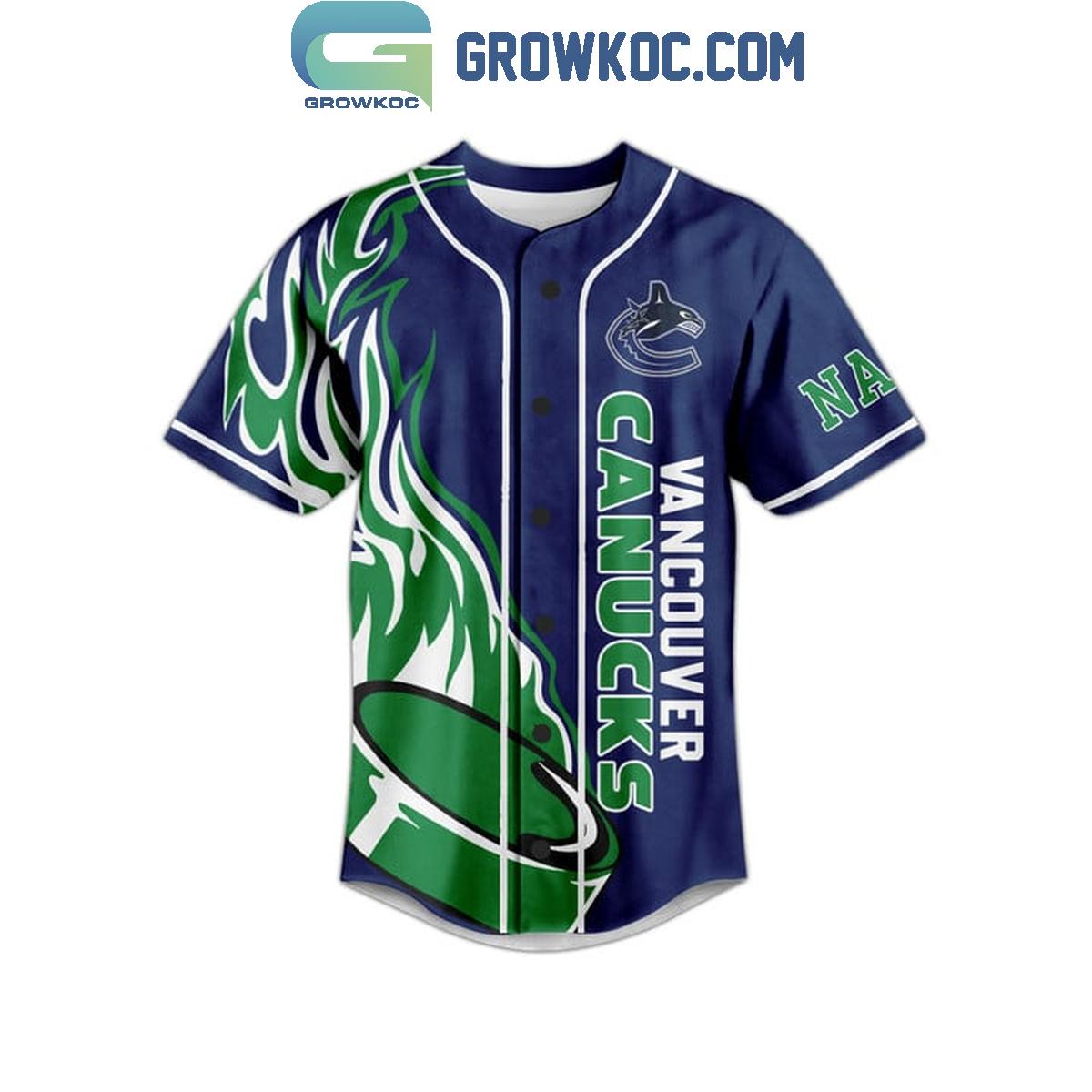 Vancouver Canucks Go Canucks Flame Personalized Baseball Jersey
